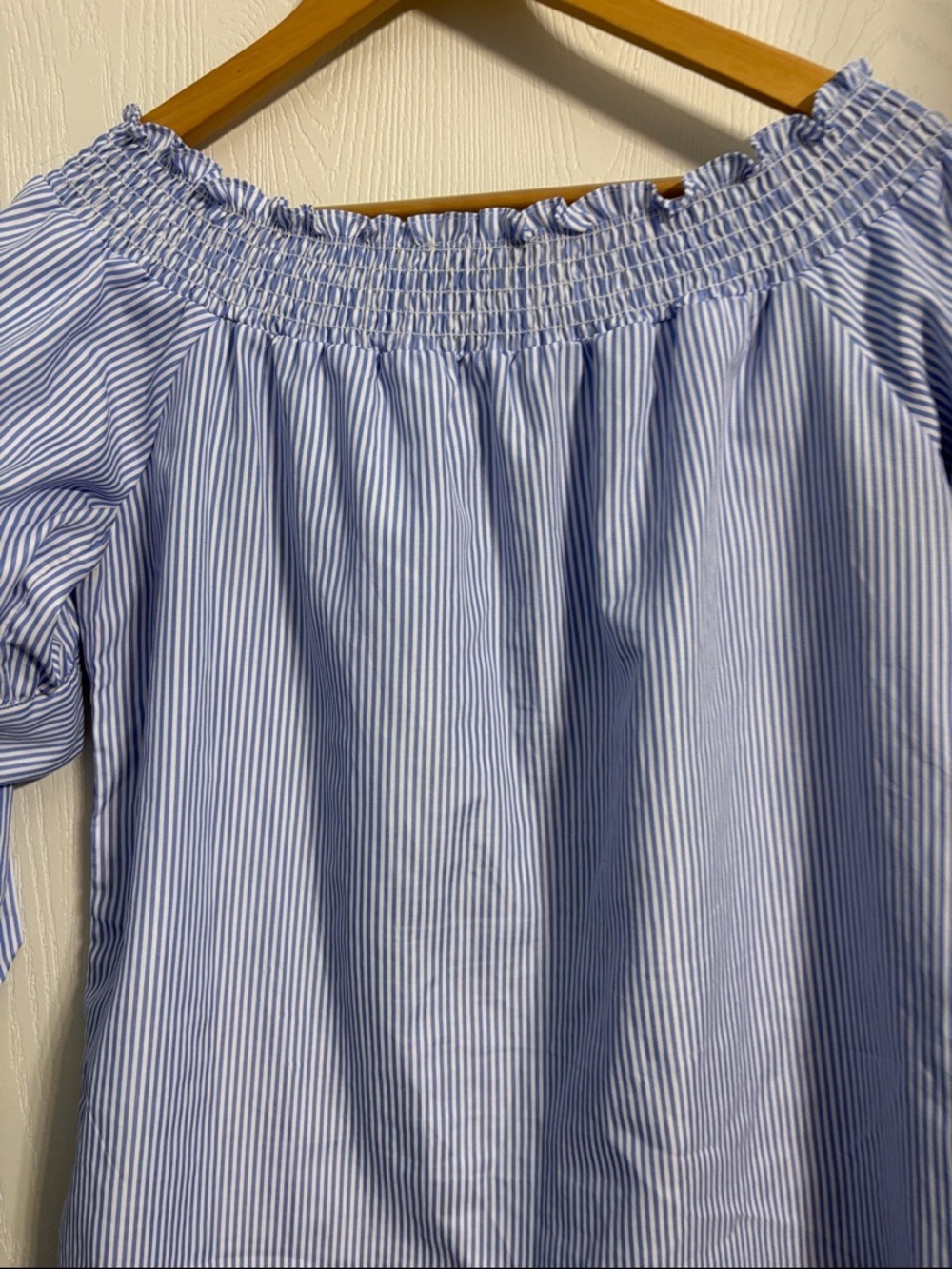J for Justify Light Blue and White Striped Off-Shoulder Tie-Sleeve Top - Picture 8 of 8